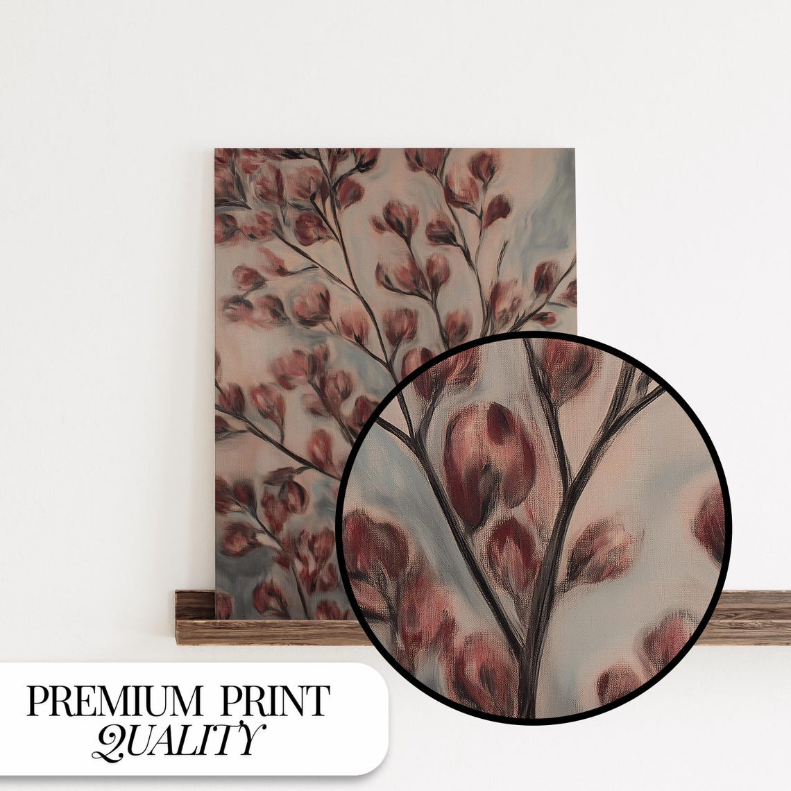 Vintage Wildflower Print Maroon Flowers Wall Art Burgundy Floral Painting Dark Red Decor Moody Farmhouse Style Art 1189 - Image 2