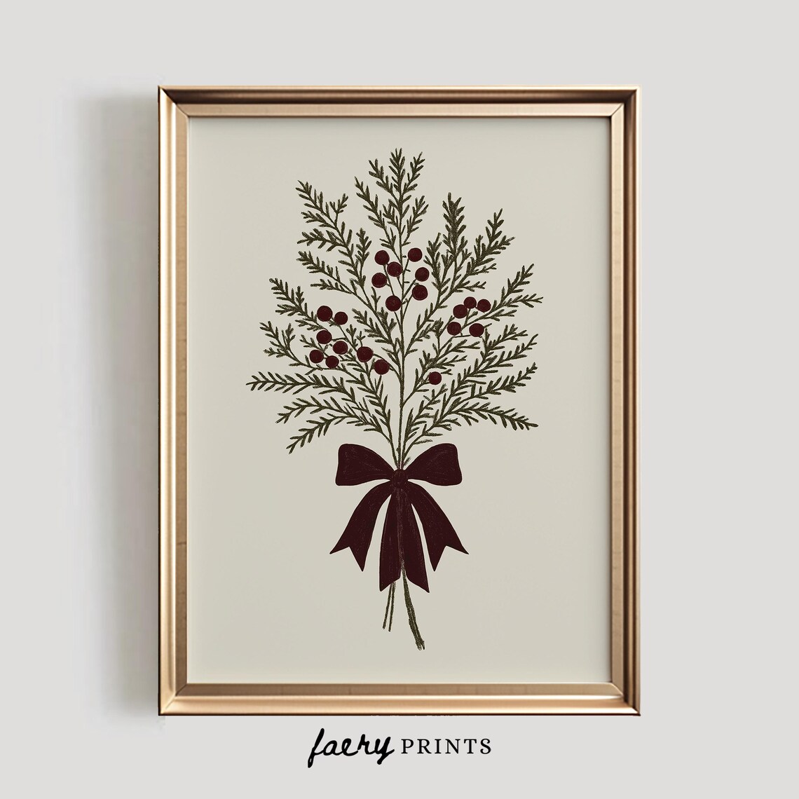 Evergreen Branches With Red Berries Tied With Burgundy Bow Poster - Image 5