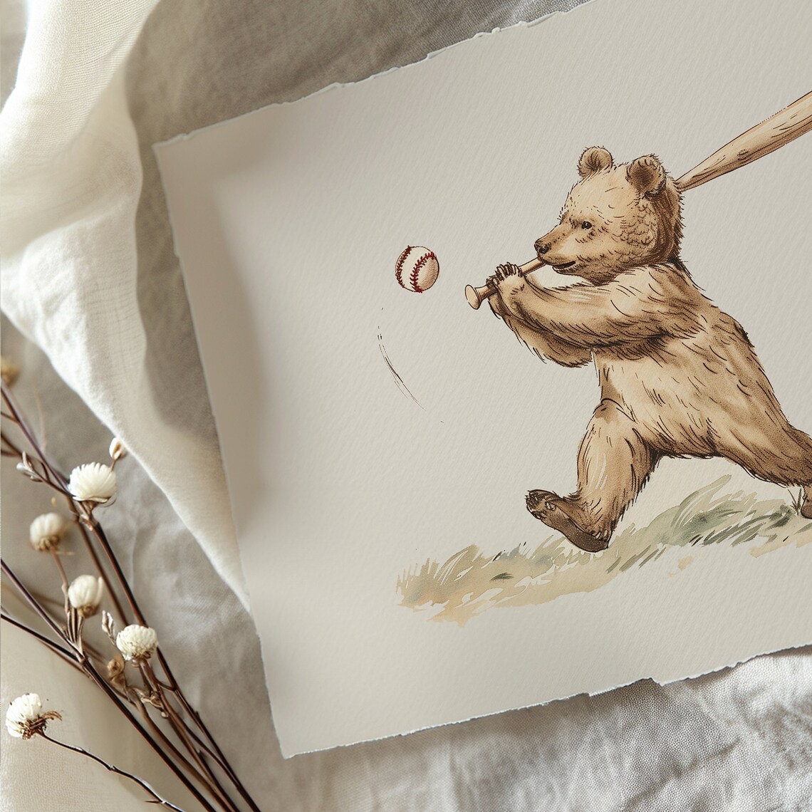 Bear Baseball Print, Vintage Nursery Art - Image 4
