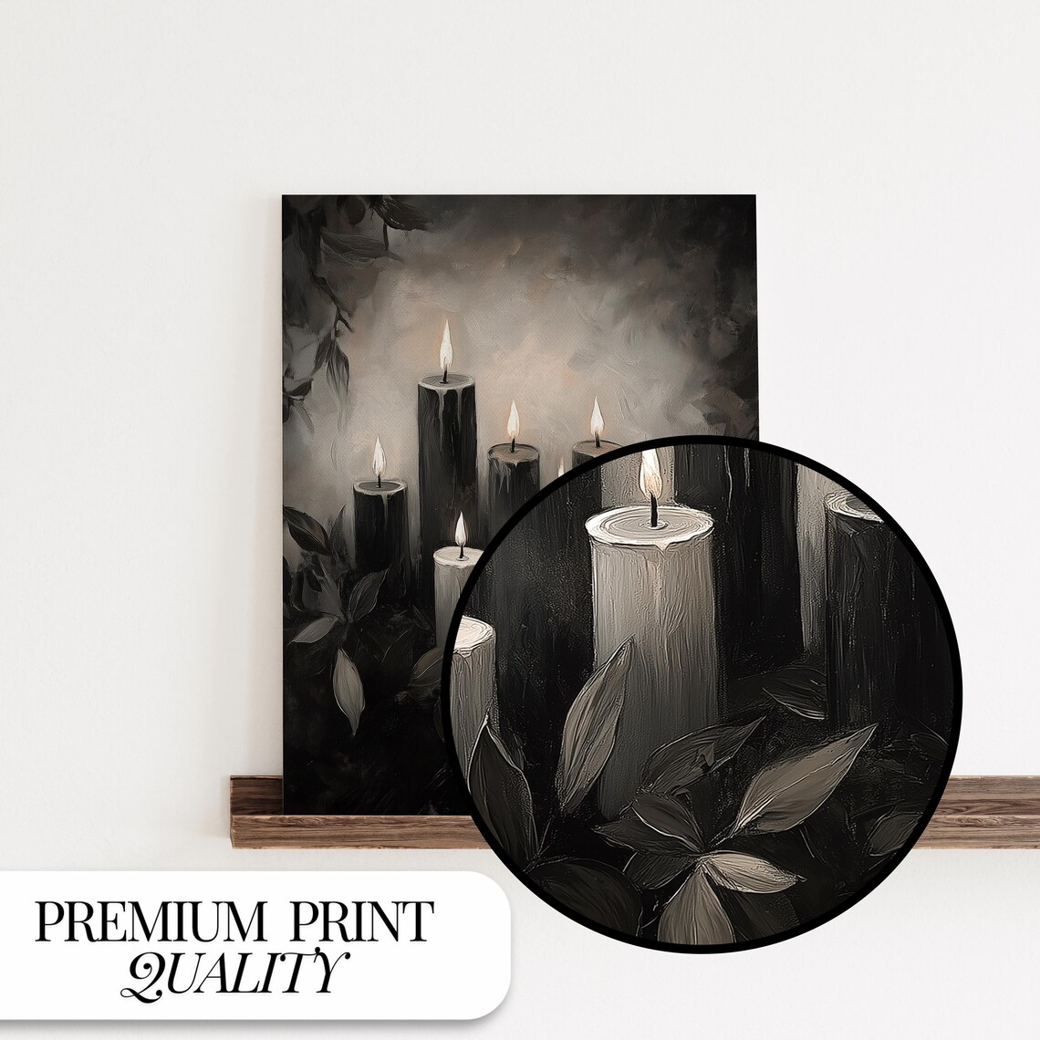 Seven Lit Candles Glowing in Dark Moody Floral Still Life Art Poster - Image 4