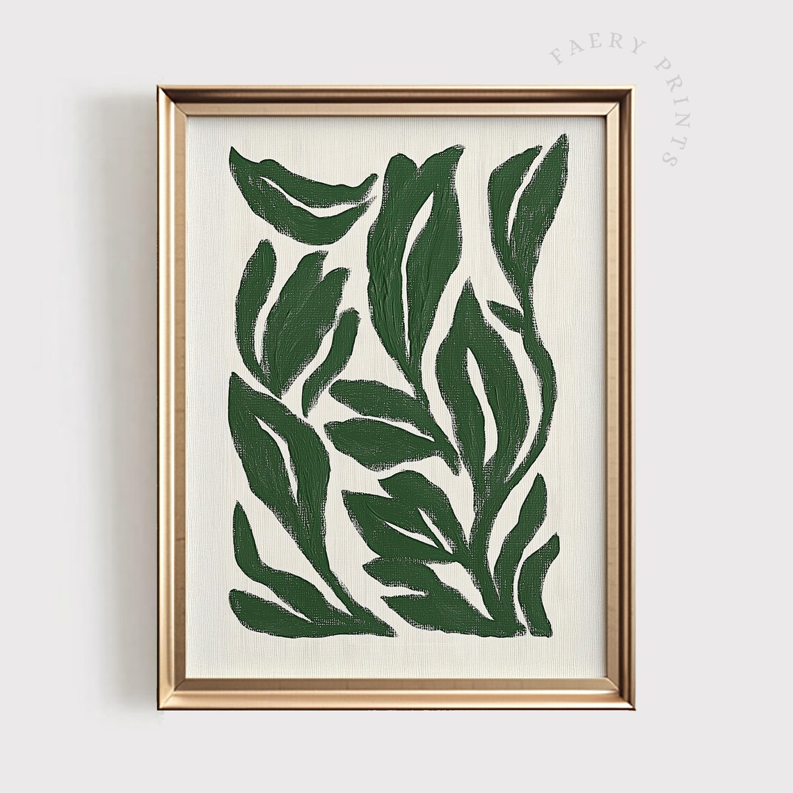 Green Abstract Leaf Print, Bold Minimalist Botanical Art