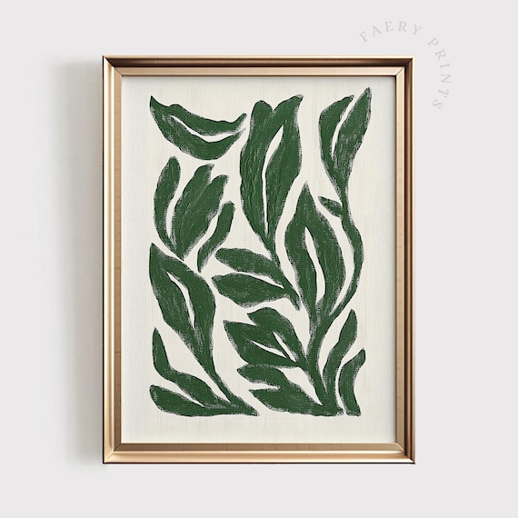 Green Abstract Leaf Print, Bold Minimalist Botanical Art