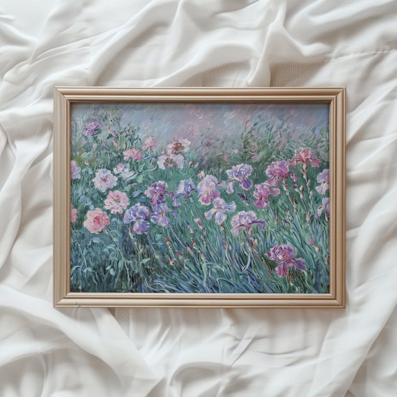 Flower Garden Print Floral Art Claude Monet Style Painting Abstract Flower Oil Painting Summer Wall Art 906
