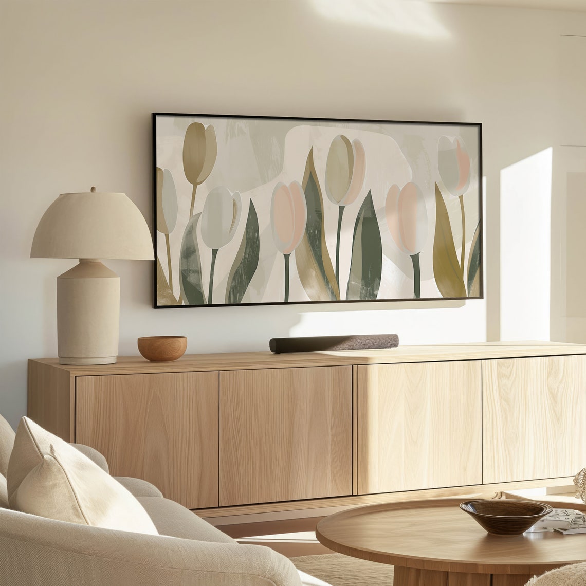 Minimalist Cream Tulips Botanical Spring Frame TV Art Poster