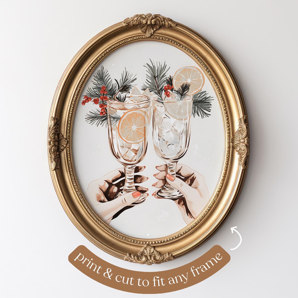 Holiday Cheers Festive Christmas Bar Cart Art Print - Image 2