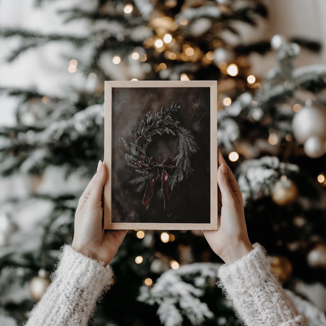 Dark Christmas Wreath Art, Victorian Holiday Poster - Image 3