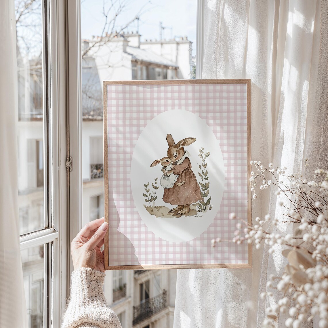 Rabbit Mom Baby Girls Nursery Wall Art Print - Image 4