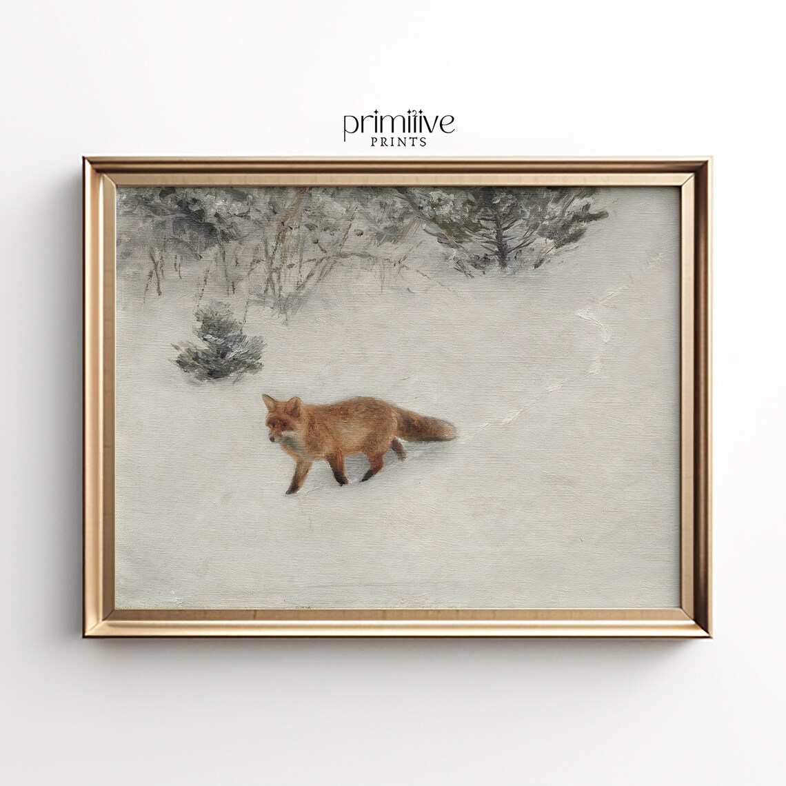 Winter Fox Painting, Vintage Wildlife Seasonal Art Print