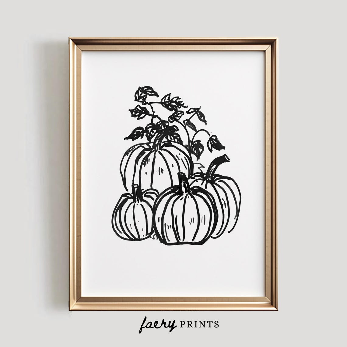 Minimalist Black Line Drawing Pumpkins with Vines Sketch Poster