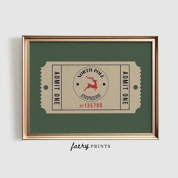 North Pole Ticket Print, Vintage Christmas Poster