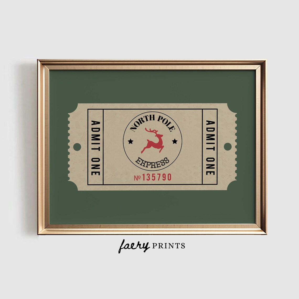 North Pole Ticket Print, Vintage Christmas Poster