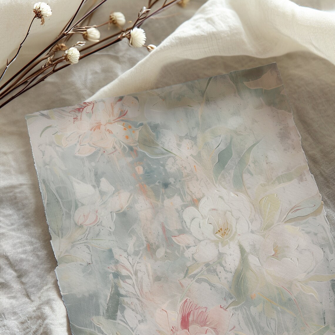 Pastel Floral Textile Art Print, Nursery Farmhouse Decor - Image 5