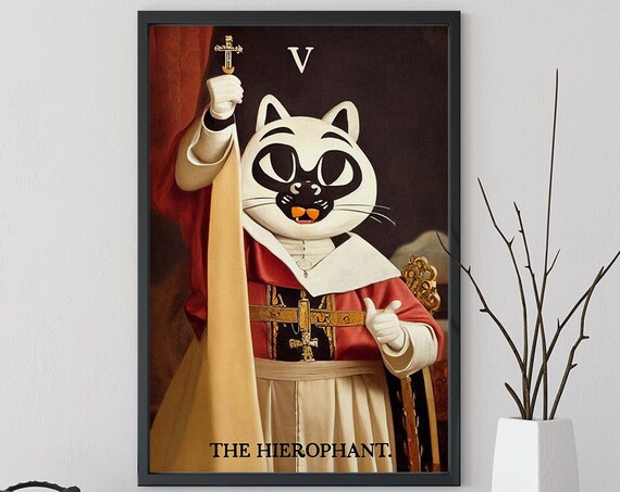 The Hierophant Cat Pope Tarot Card Funny Feline Portrait Art Poster