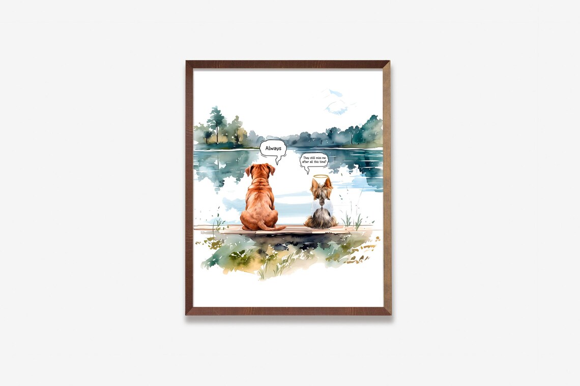 Custom Two Dogs at Lake Watercolor Dog Loss Memorial Tribute Poster