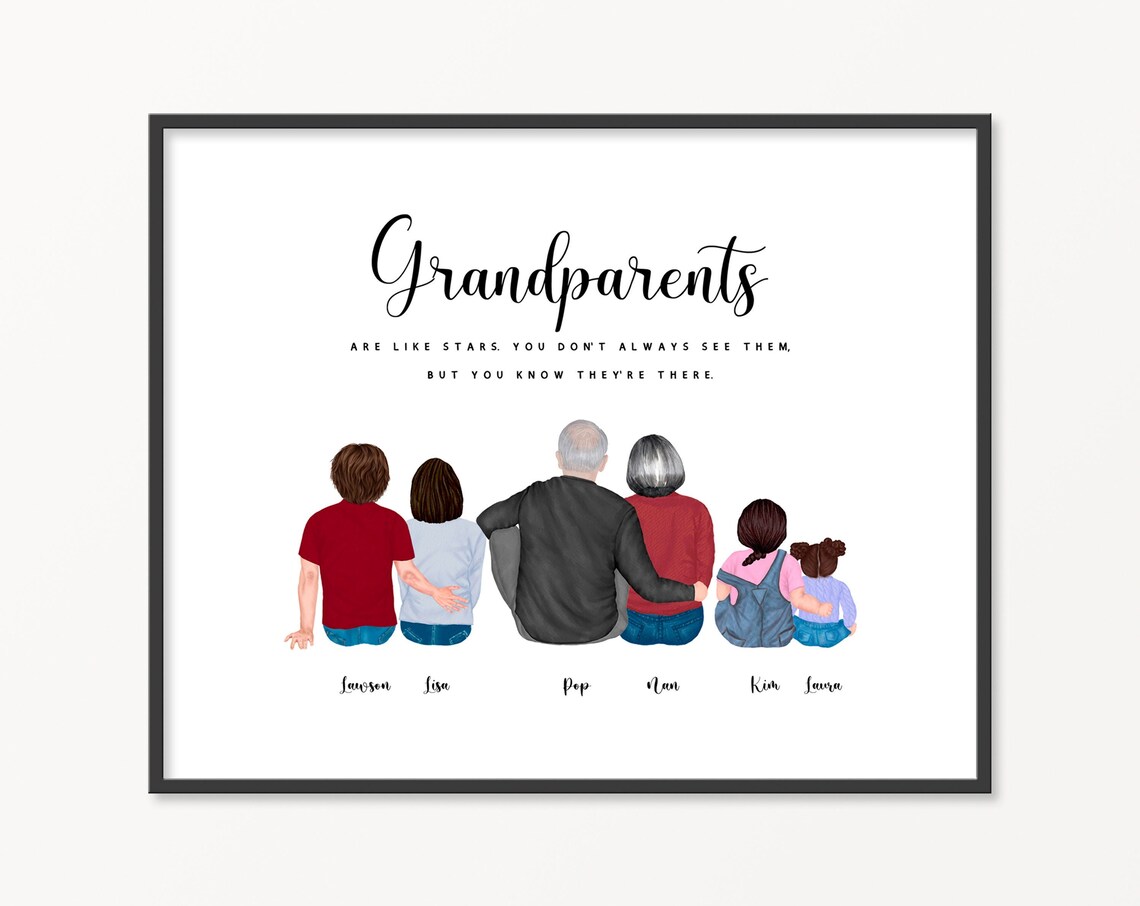 Grandparents Portrait Personalised Christmas Family Print Gift For Grandma For Grandad Nanny Gift Gift From Grandchildren