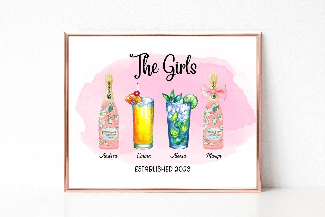 The Girls Established 2023 Cocktail Recipe Home Bar Gift Print
