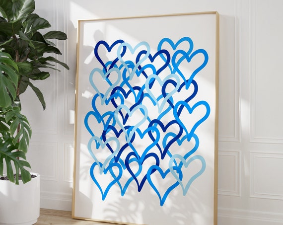 Abstract Hearts Art Preppy Wall Y2k Blue Poster Trendy Posteraesthetic College Decor