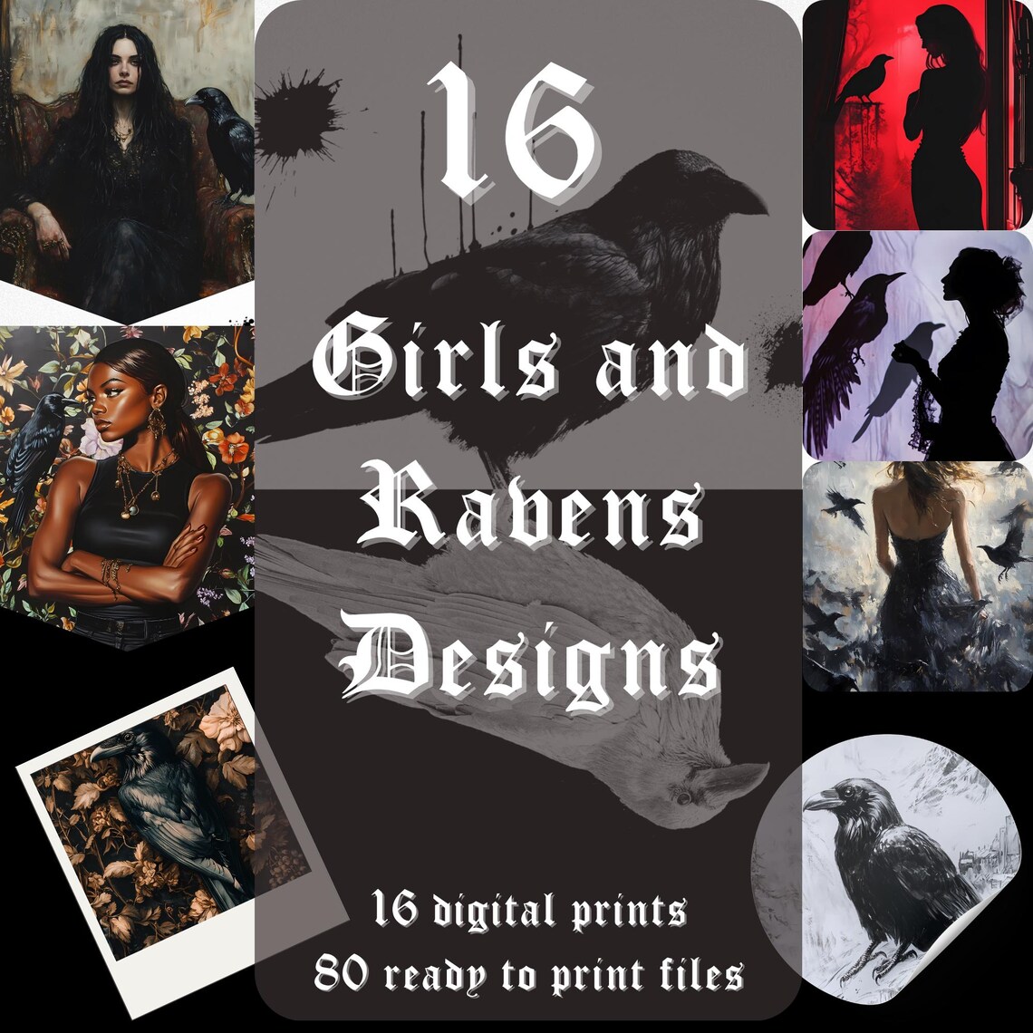 Gothic Girls And Ravens 16 Dark Fantasy Digital Bundle Collection Poster