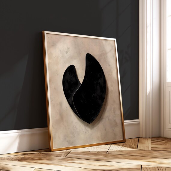 Abstract Japandi Wall Art Black Minimalist Geometric Print Neutral Textured Background Poster Modern