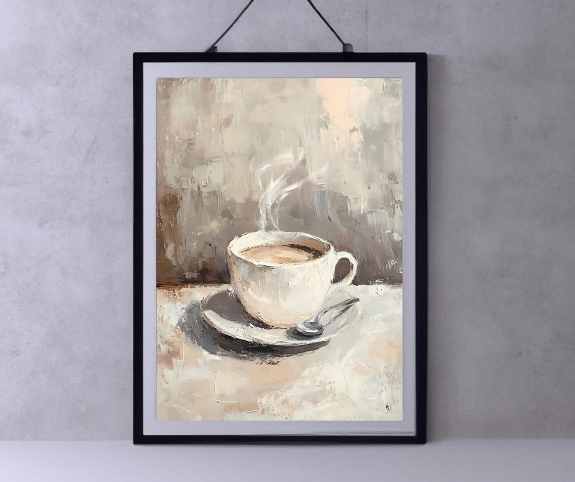 Neutral Coffee Art Moody Kitchen Wall Art Coffee Lover Gift Coffee Bar Decor Housewarming Art Print Minimalist Art