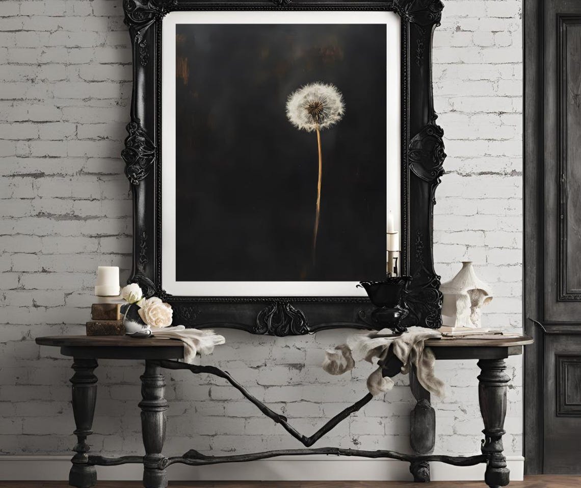 Single Dandelion Seed Head on a Dark Moody Black Background Poster - Image 4