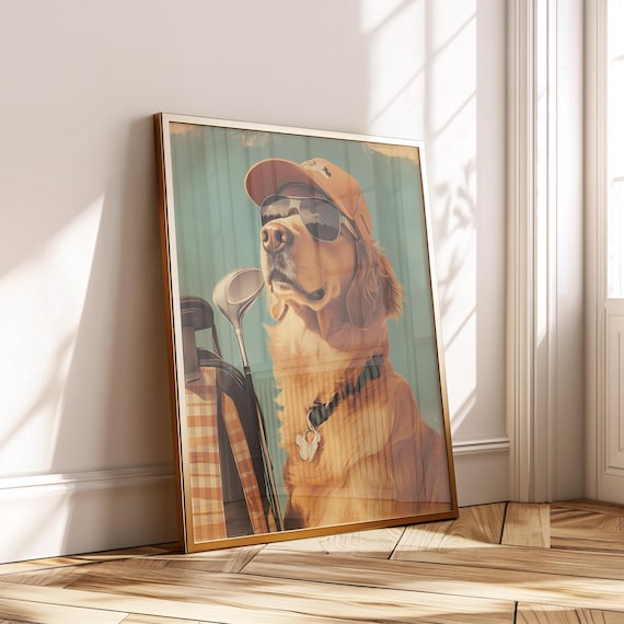 Golden Retriever Golf Dog Vintage Sports Style Sunglasses And Cap Poster