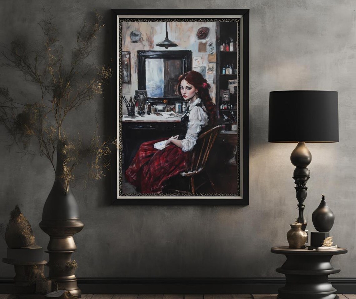 Vintage Studio Portrait of a Red-Haired Woman Artist Oil Painting Poster - Image 2
