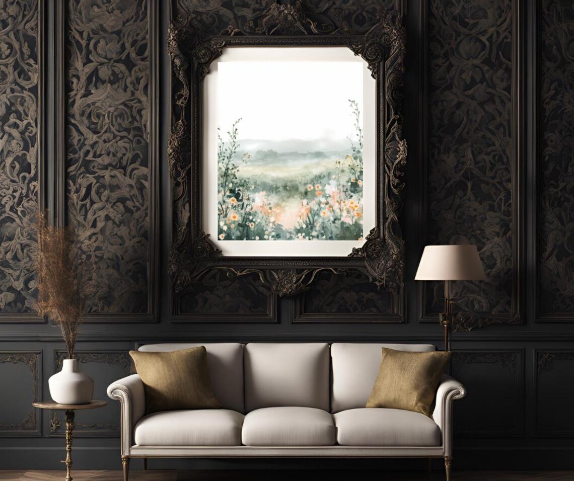 Sunlit Wildflower Meadow In Soft Misty Watercolor Landscape Poster - Image 3