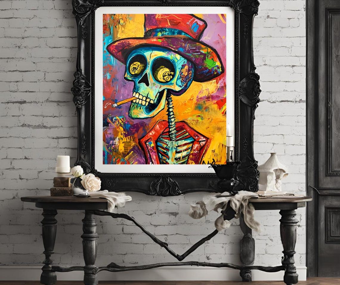 Van Gogh Print Skull Of A Skeleton With Burning Cigarette Moody Dark Academia Print Dark Wall Art Skull Art Print Gothic Wall Art - Image 4