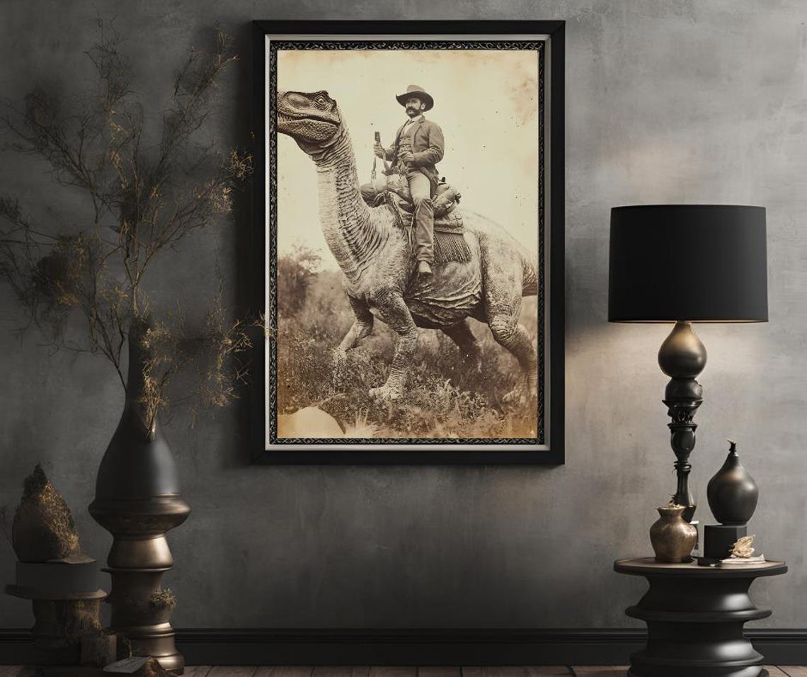 Dinosaur Cowboy Vintage Photography Art Poster Print Dark Academia Gothic Occult Poster Gothic Home Decor Western Jurassic - Image 2