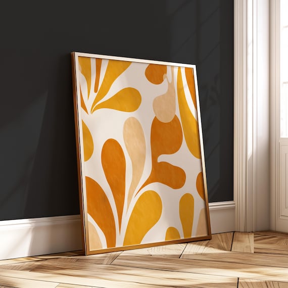 Matisseinspired Yellow Abstract Print Boho Minimalist Wall Art