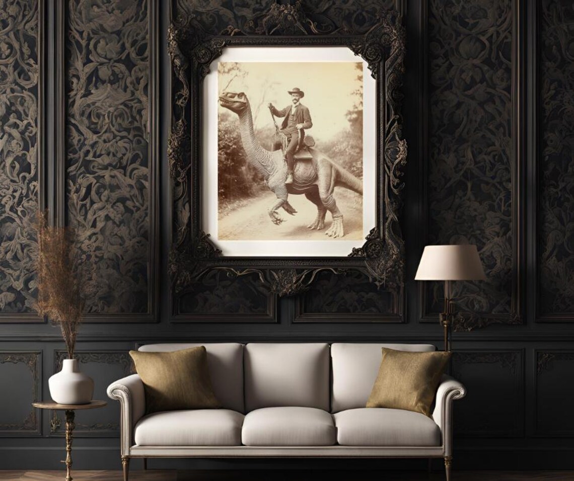 Dinosaur Cowboy Vintage Photography Poster, Gothic Western - Image 3