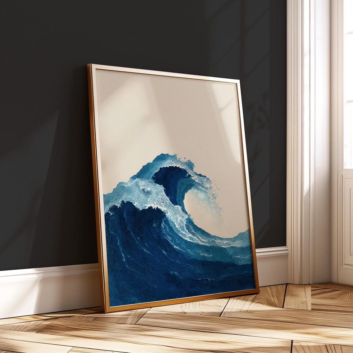 Blue Wave Japandi Wall Art Minimalist Ocean Crest Print Zen Abstract Decor