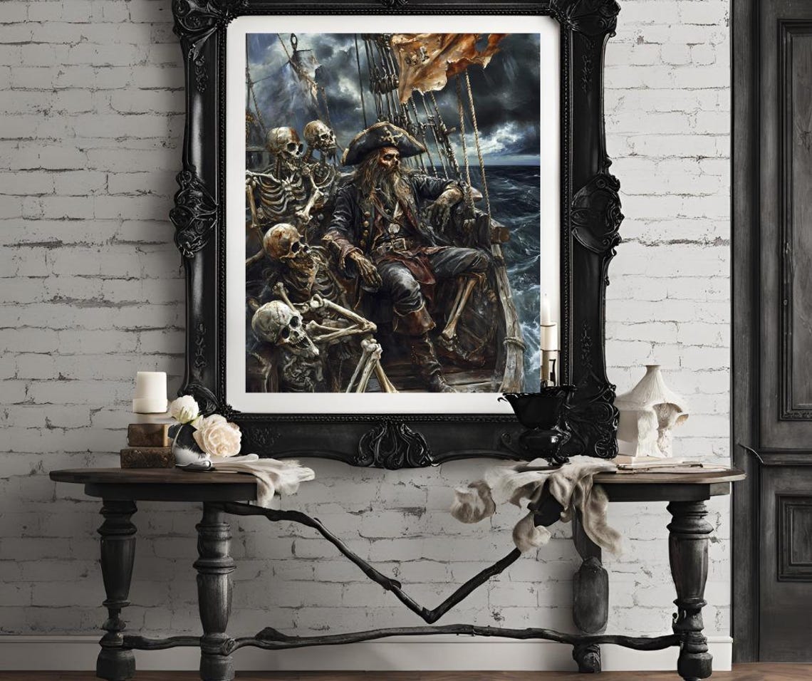 Pirate Skeleton Crew Haunted Ship Stormy Seas Gothic Art Poster - Image 4