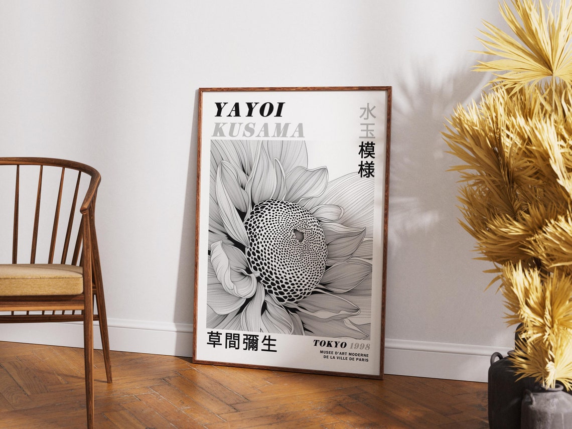 Yayoi Kusama Giant Sunflower Polka Dot Black White Flower Poster