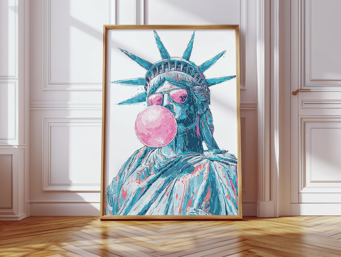 Quirky Statue Of Liberty Pink Bubblegum Retro Pop Art Poster