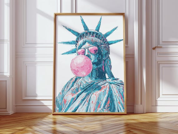 Statue Of Liberty Bubble Gum Pop Art Print Quirky Retro Wall Decor