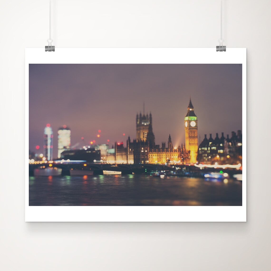 London Night Big Ben Elizabeth Tower River Thames City Lights Poster