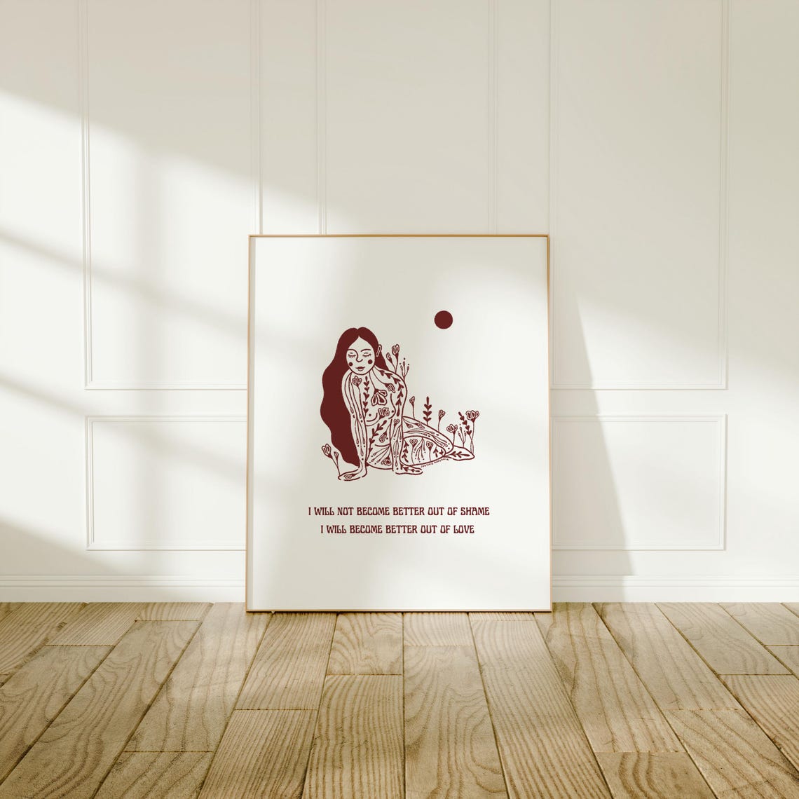 I Will Not Become Better Out of Shame Burgundy Line Art Poster - Image 3