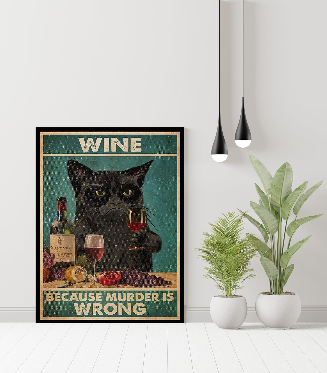 Wine Because Murder Is Wrong Cat Lover Art Print - Image 3