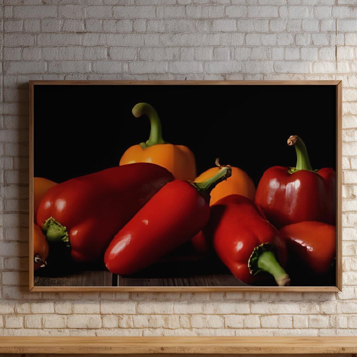 Glossy Red Bell Peppers on Black Kitchen Still Life Art Poster