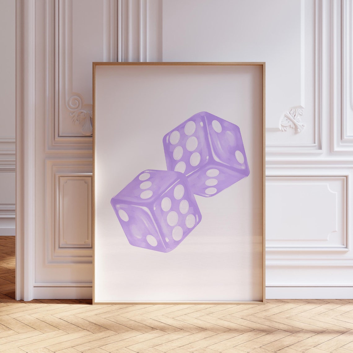 Two Lilac Fuzzy Dice Soft Watercolor Preppy Dorm Room Poster