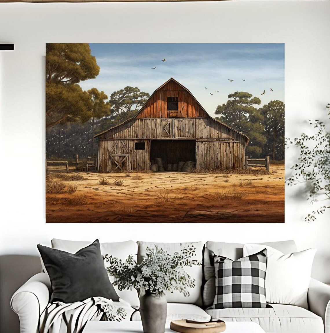 Modern Farmhouse Weathered Barn Landscape Art Print