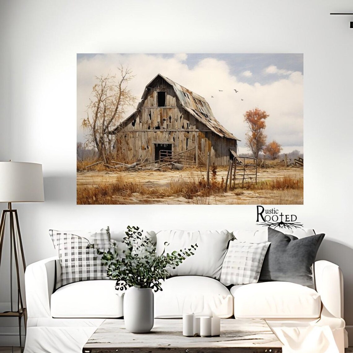 Vintage Barn Country Landscape, Autumn Farm Scene Art Print - Image 3