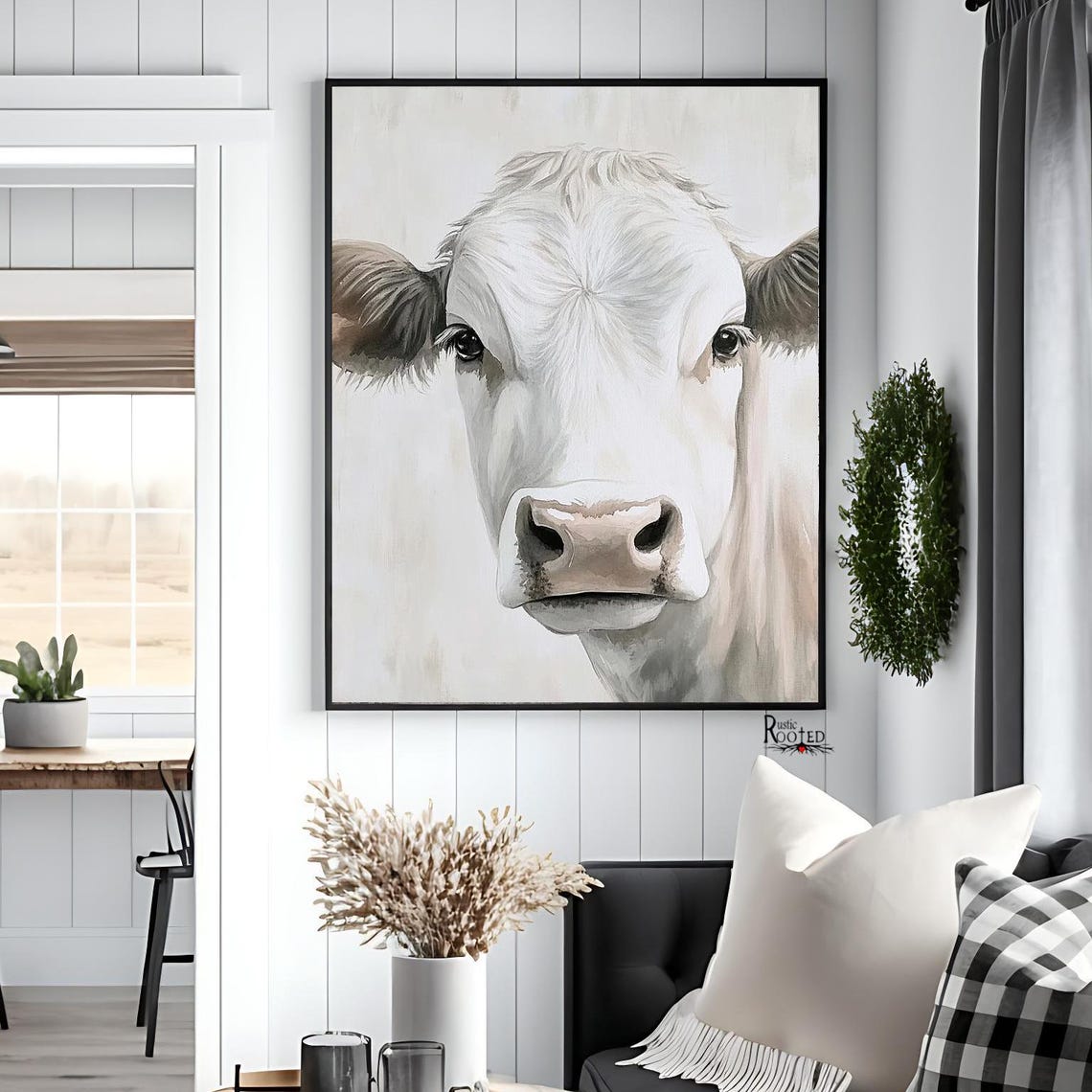 White Cow Face Front Portrait Minimalist Farmhouse Animal Poster - Image 4