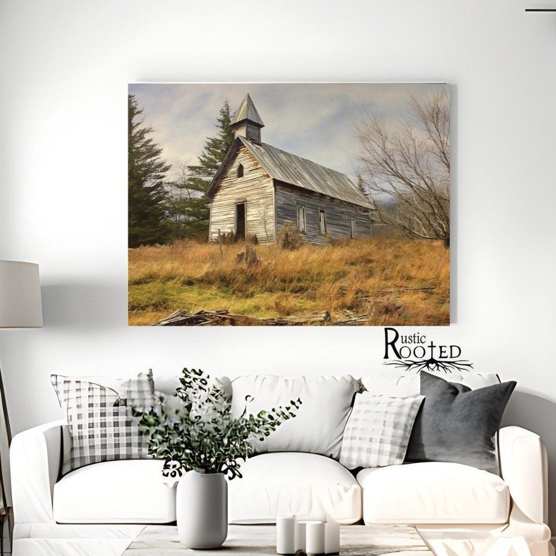 Vintage White Church Print Perfect Addition To Farmhouse Dcor One Room Faded Rural Country White Church Rustic Modern Farmhouse Artwork
