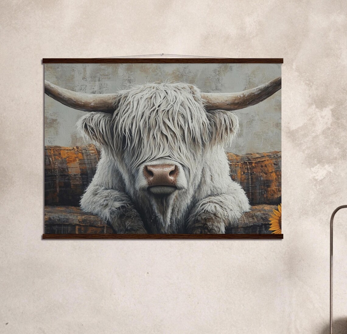 Shaggy Highland Cow Resting Rustic Farm Animal Portrait Art Poster