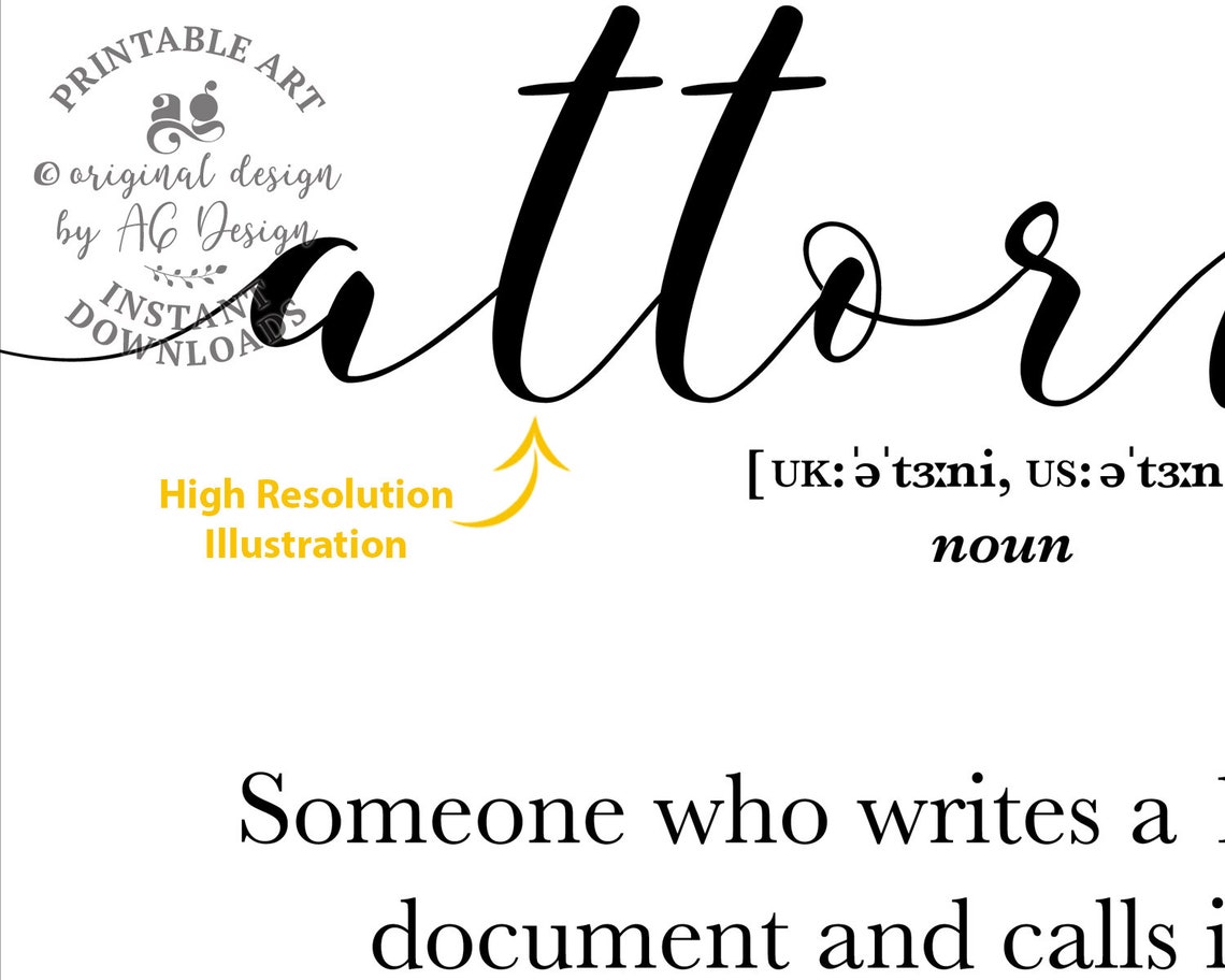 Attorney Definition Funny Script Word Poster Lawyer Office Gift Decor - Image 2