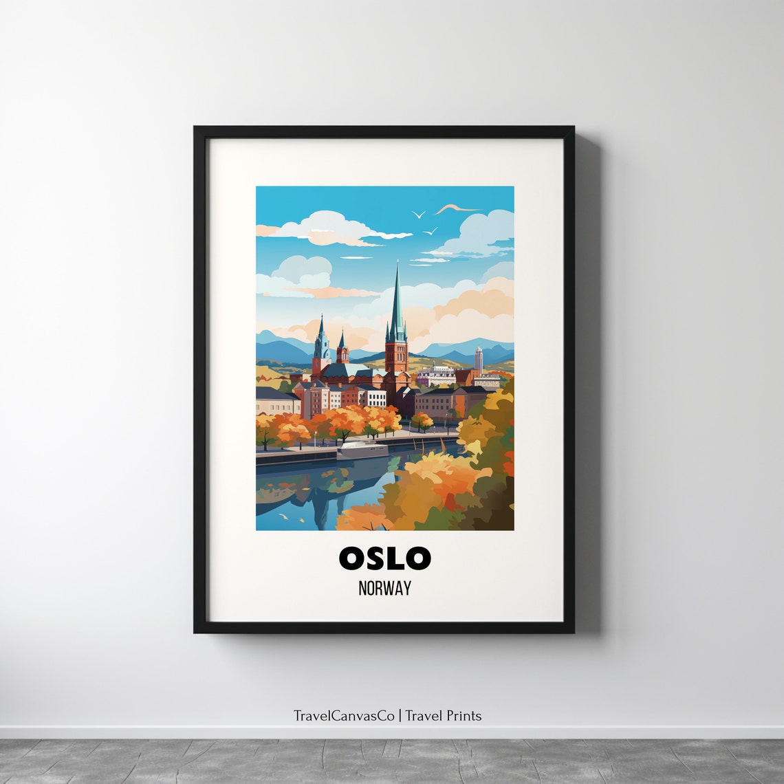 Oslo Norway Cathedral Waterfront Autumn Cityscape Travel Poster