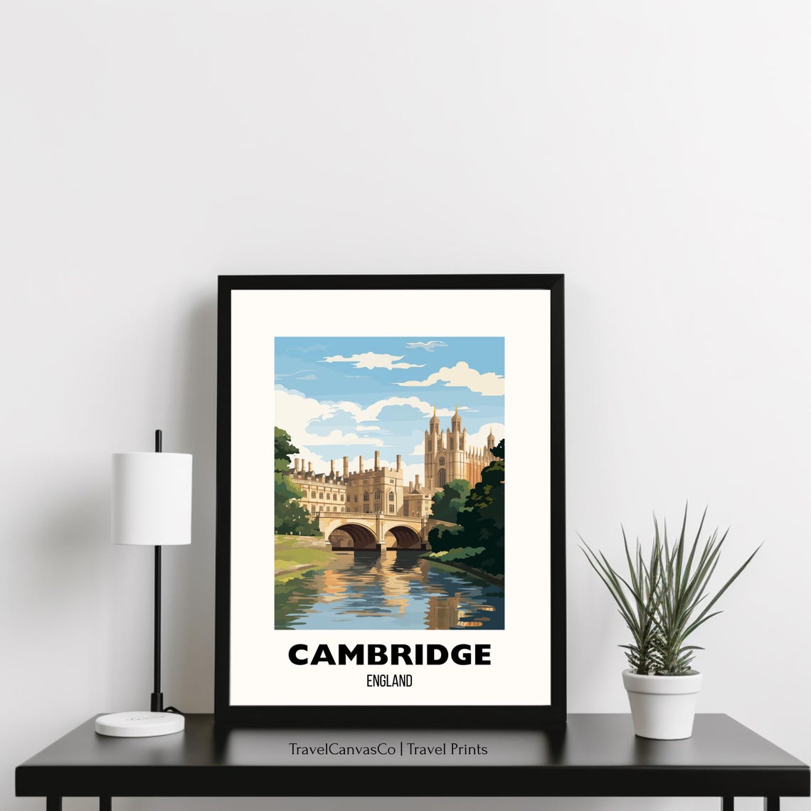 Cambridge England Travel Poster With Historic River Bridge View - Image 3